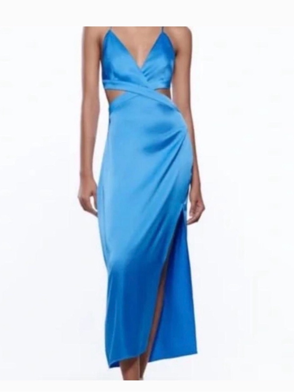 Zara Electric Blue Satin Cutout Maxi Dress
